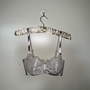 Victoria's Secret Silver Lace Bra with Underwire and Adjustable Straps